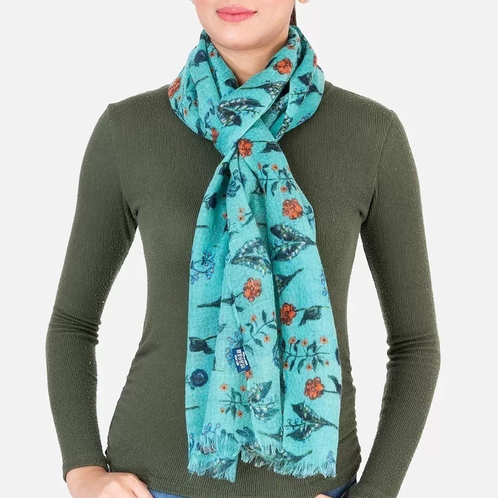 Aqva Green Floral Printed Cotton Scarf Wrap